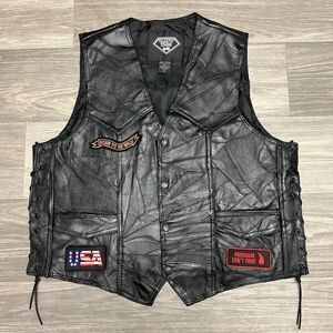 Leather Biker Vest Men Extra Large Black Chooper Patch Reptile Croc Style LaceUp